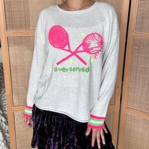Lisa Todd pink tennis sweater overserved embroidery crewneck size medium